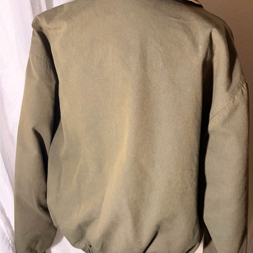 L.L. Bean Olive Green Bomber Jacket with Brown Collar - Picture 8 of 12